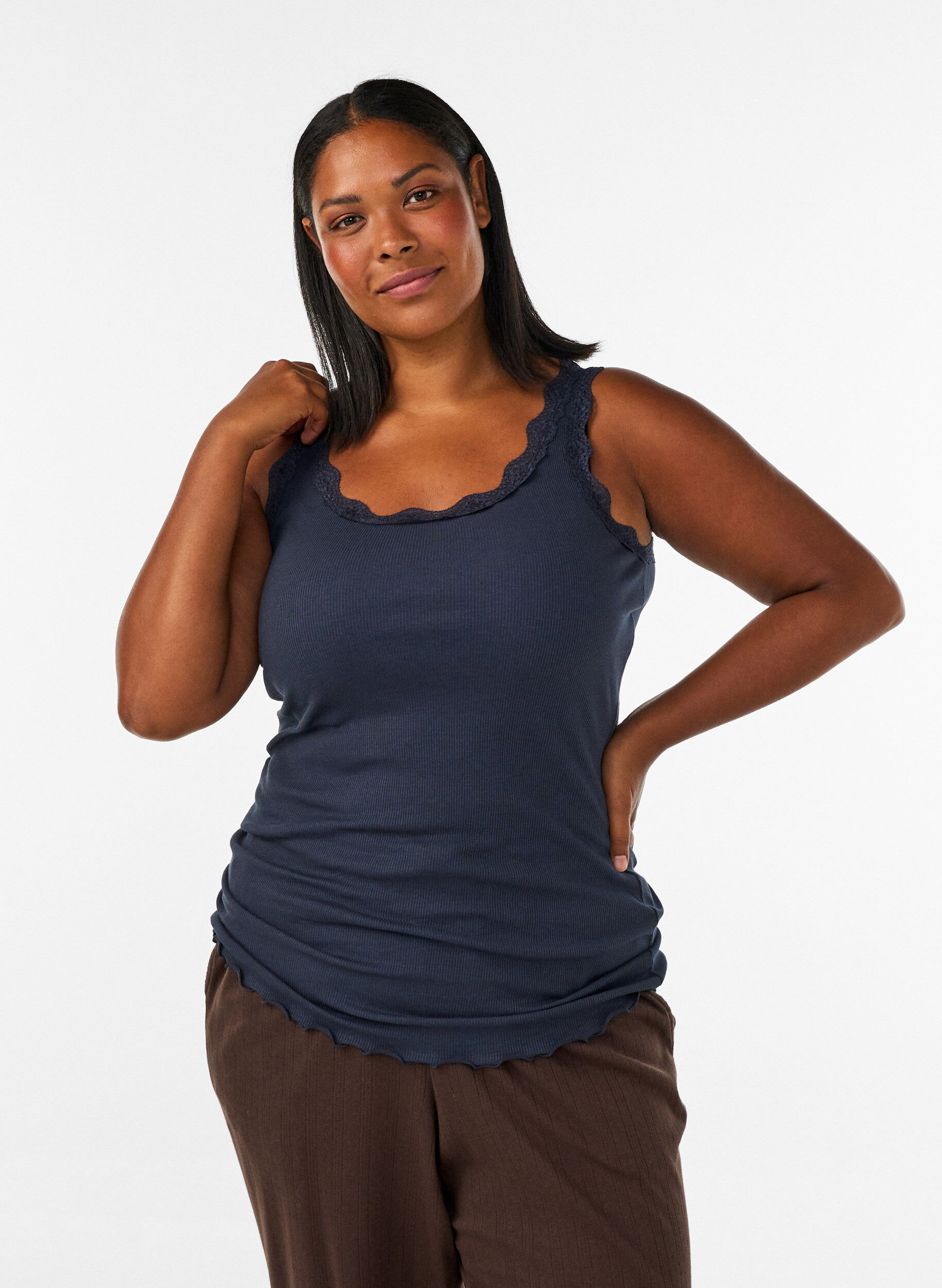 Top met kant, Blauw, Model