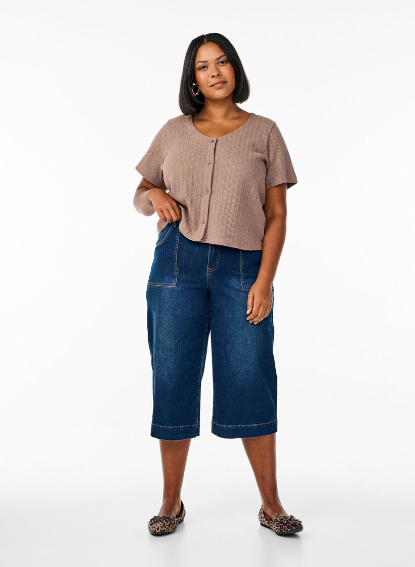 Cardigan met korte mouwen, Bruin, Model image number 1