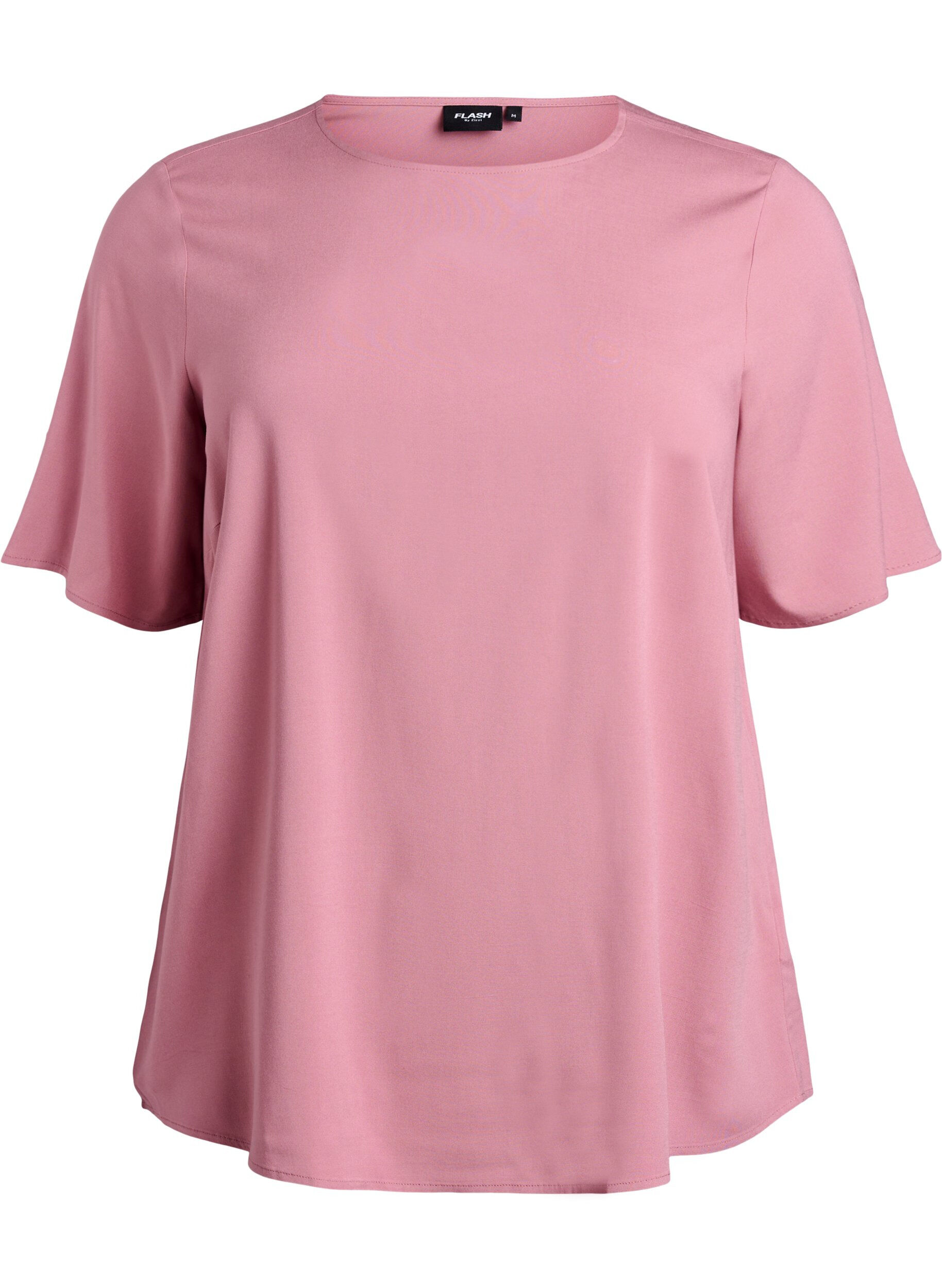 ZizziGeweven blouse met korte mouwen en ronde hals, Roze, Packshot image number 0