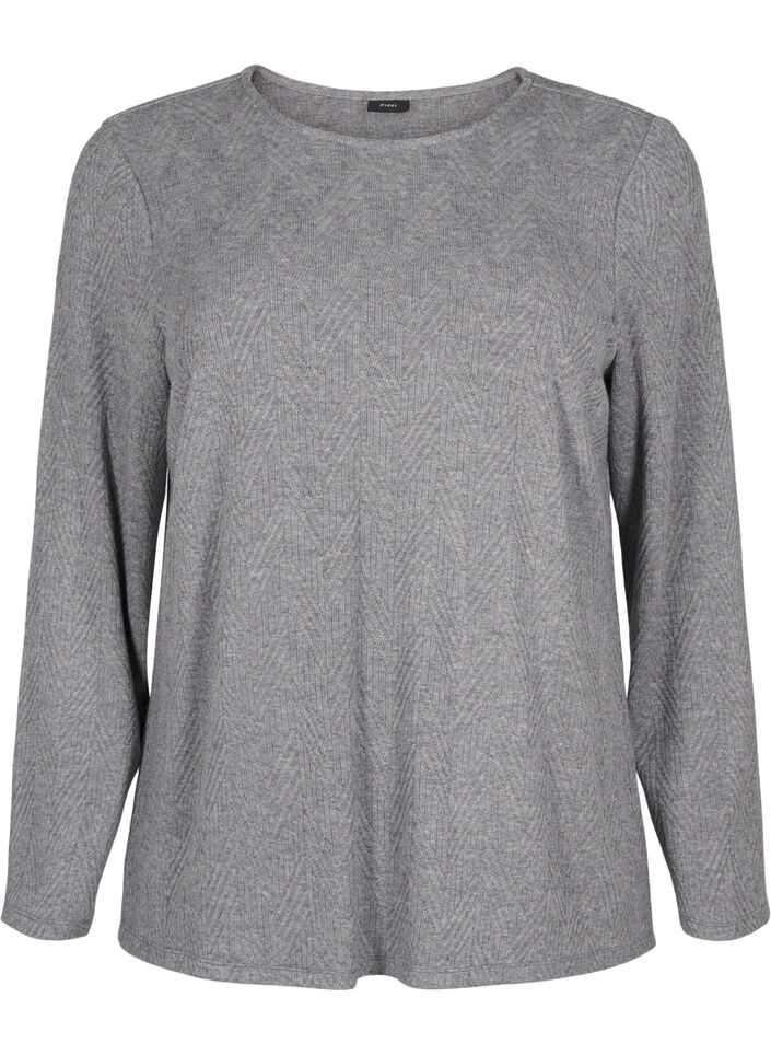 Gepatroonde blouse met lange mouwen, Grijs, Packshot image number 0