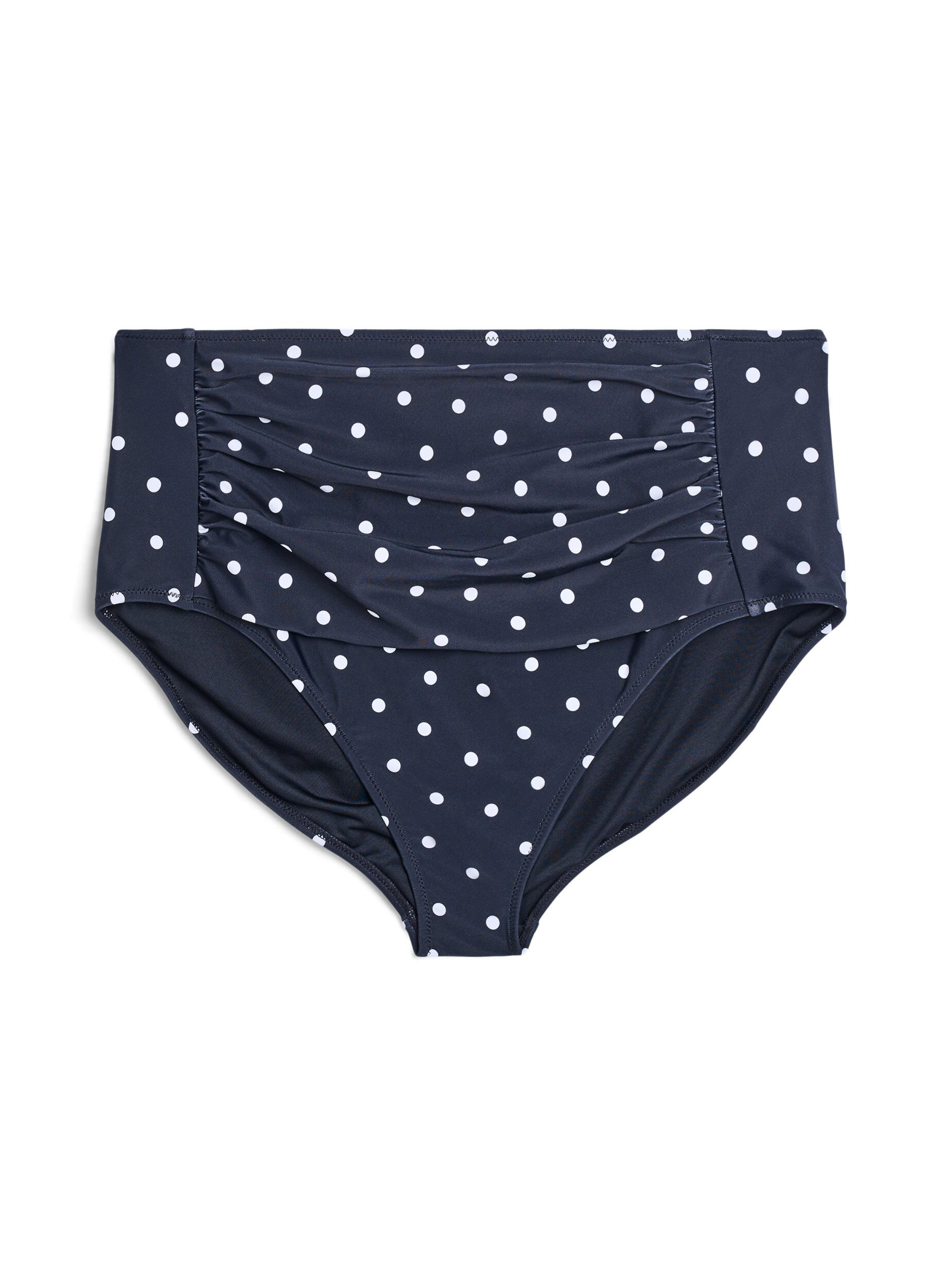 ZizziHoge taille bikinibroekje met stippen, Zwart, Packshot image number 0
