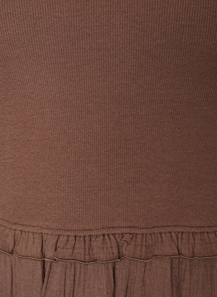 Mouwloze katoenen midi-jurk met rib en mousseline, Bruin, Packshot image number 2
