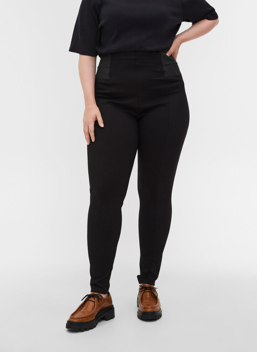 Legging met breed elastiek in de taille, Zwart, Model