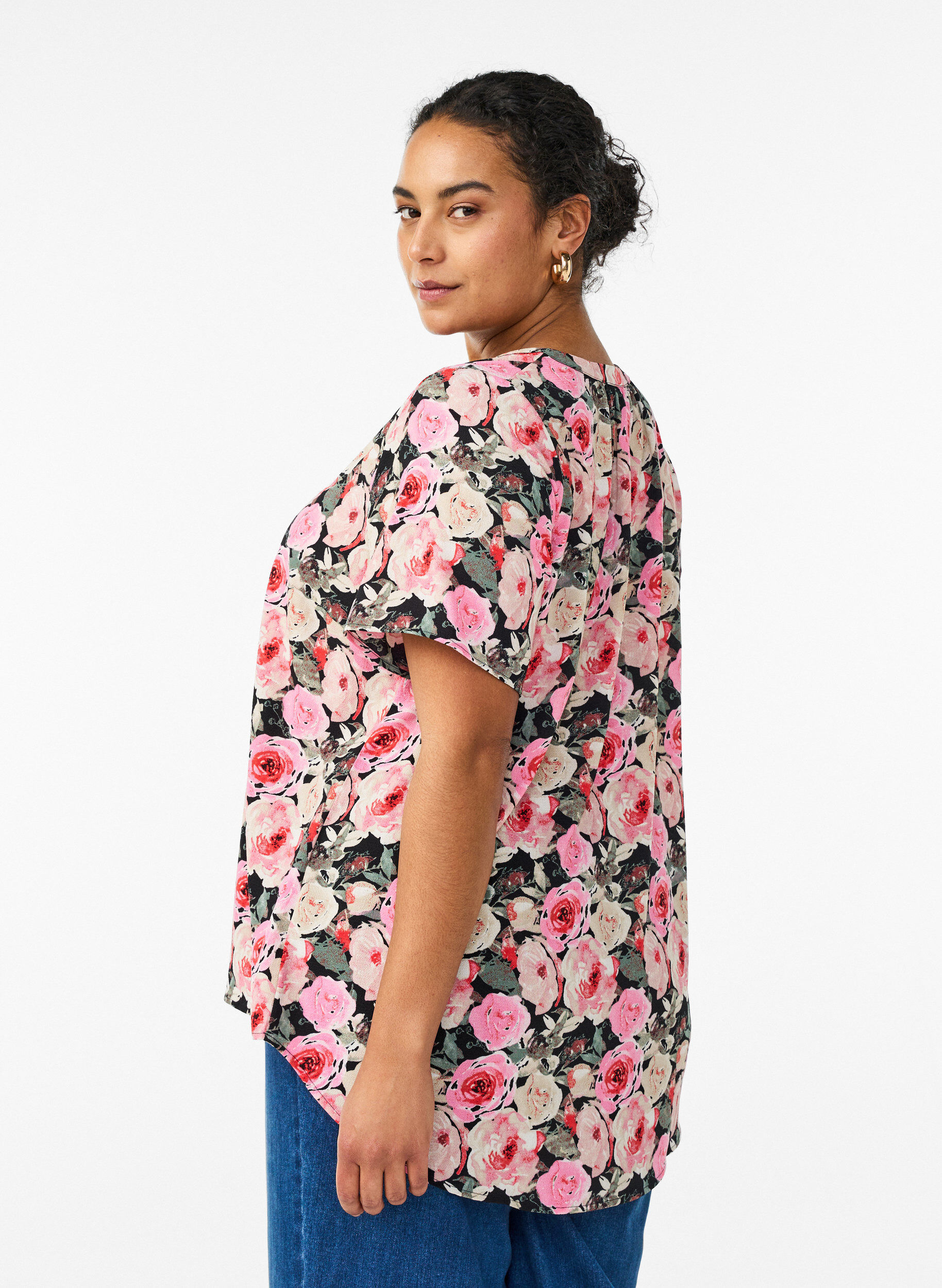 Zizzi Blouse &agrave; manches courtes et encolure en V, Rose, Model image number 2