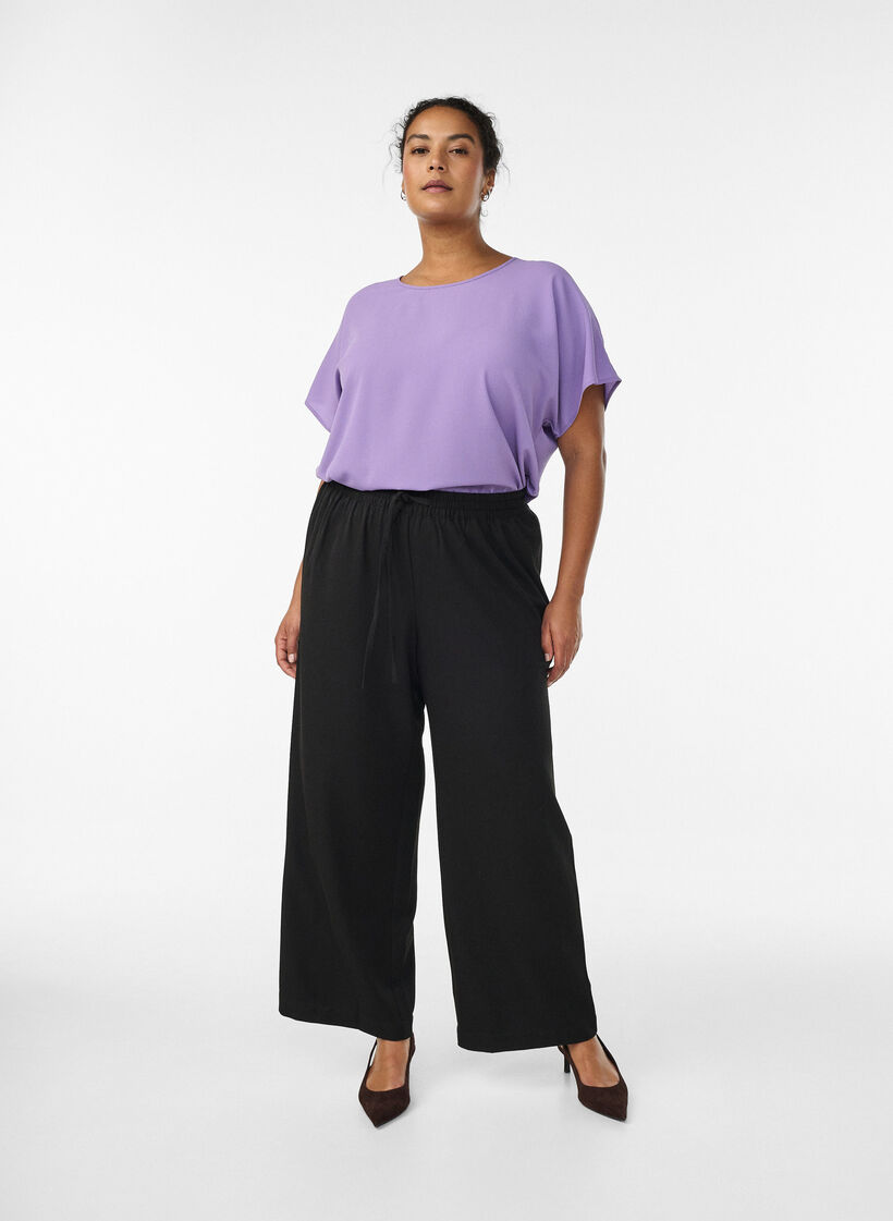 Blouse met korte mouwen en een ronde halslijn, Paars, Model image number 1