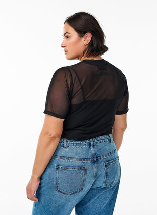 ZizziMesh blouse met korte mouwen, Zwart, Model image number 2