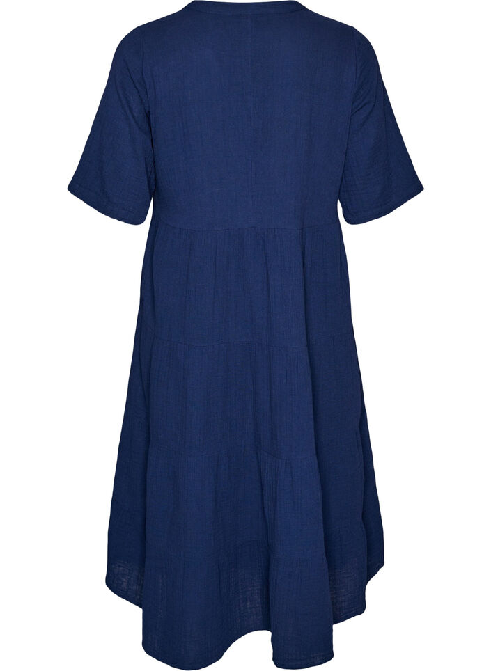 A-lijn midi-jurk in katoenen mousseline, Blauw, Packshot image number 1