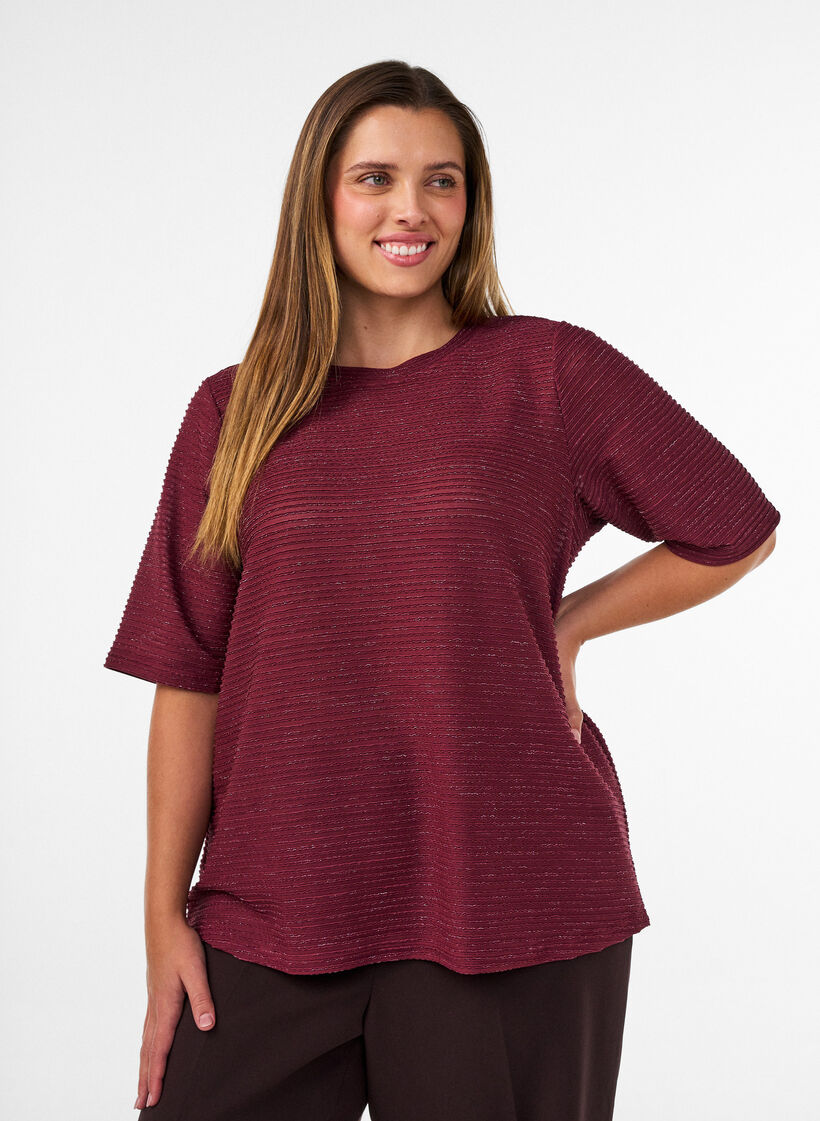 Blouse met structuur en glitter, Rood, Model image number 0