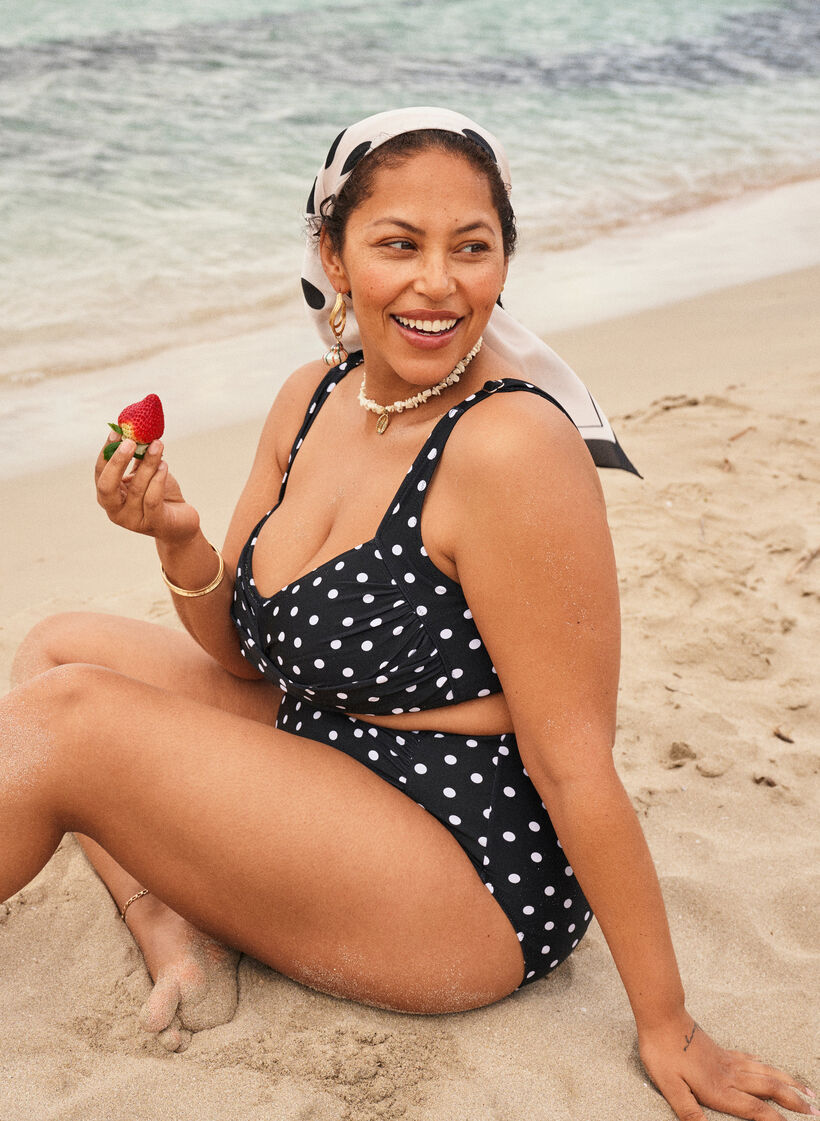 Gewatteerde bikinitop met print, Zwart, Image image number 0