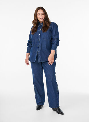 ZizziDenimshirt met studs, Dark Blue Denim, Model image number 3