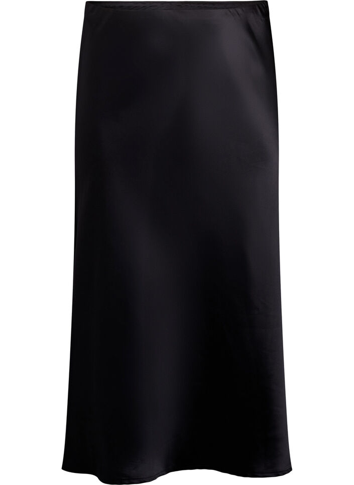 Satijnen midi rok, Zwart, Packshot image number 0