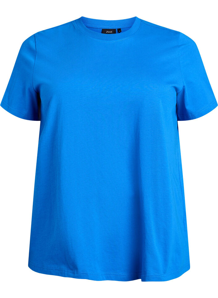 Basic katoenen T-shirt met ronde hals, Blauw, Packshot image number 0