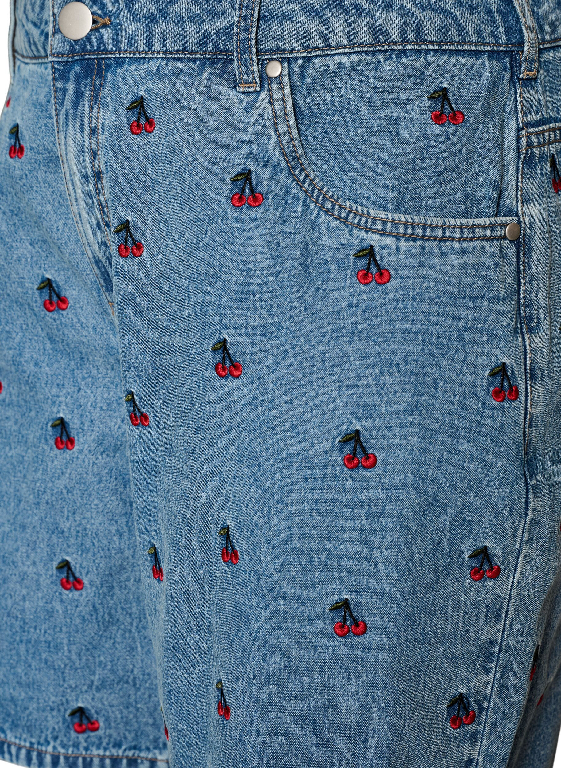 Zizzi Short en jean avec fleurs brod&eacute;es, Bleu Clair, Packshot image number 2