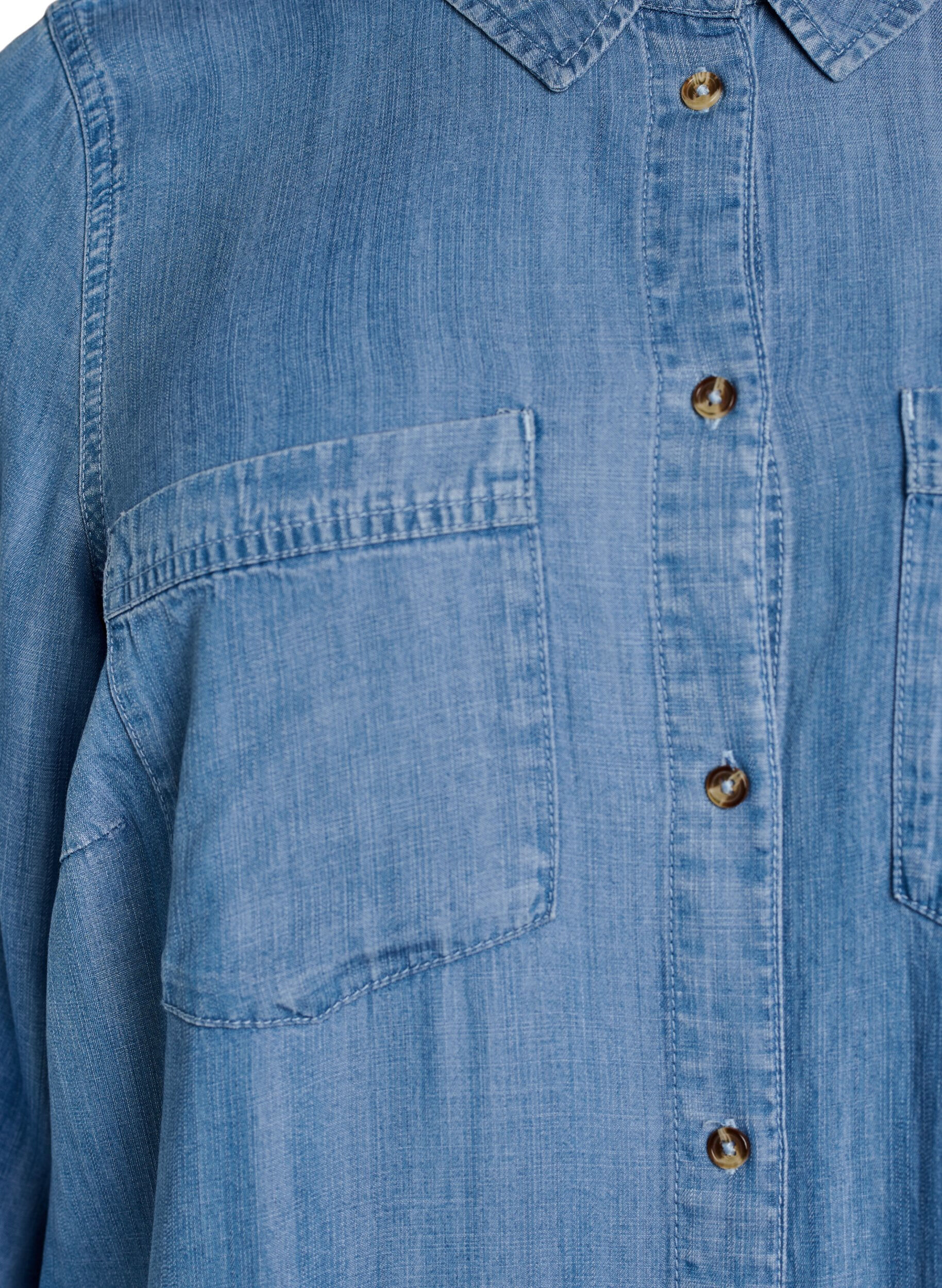 ZizziMidi overhemdjurk in zachte lyocell denim., Blauw, Packshot image number 2