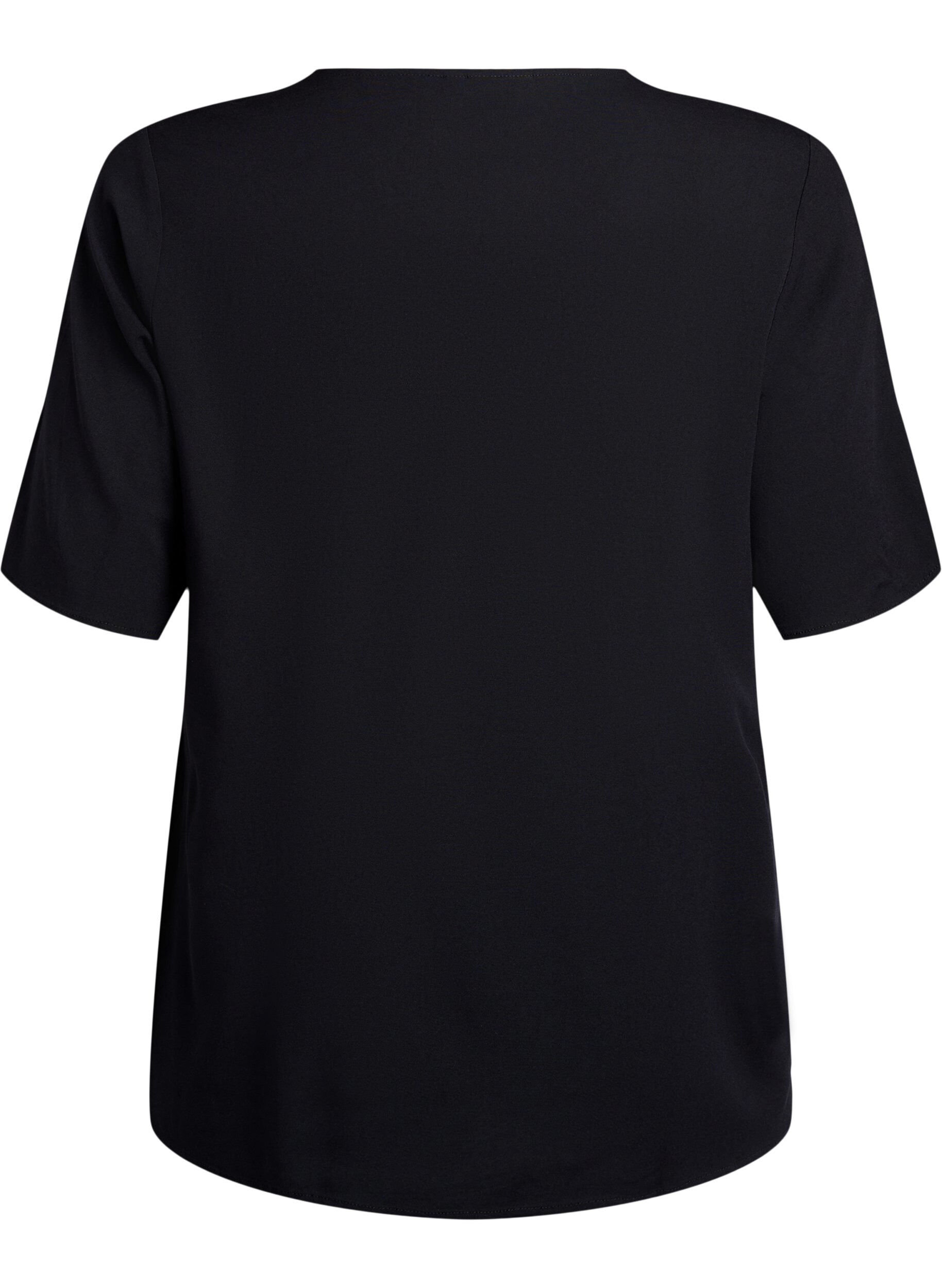 ZizziGeweven blouse met korte mouwen en ronde hals, Zwart, Packshot image number 1