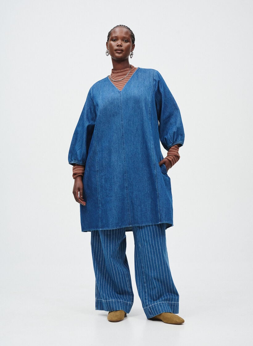 Korte denimjurk met 3/4 mouwen, Blauw, Image image number 0