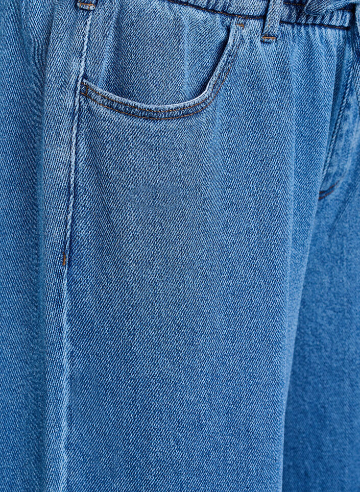 Losse pasvorm jeans met een elastische tailleband en een trekkoord, Blauw, Packshot
