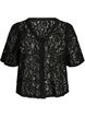 Kanten blouse met korte mouwen en V-hals, Zwart, Packshot image number 0