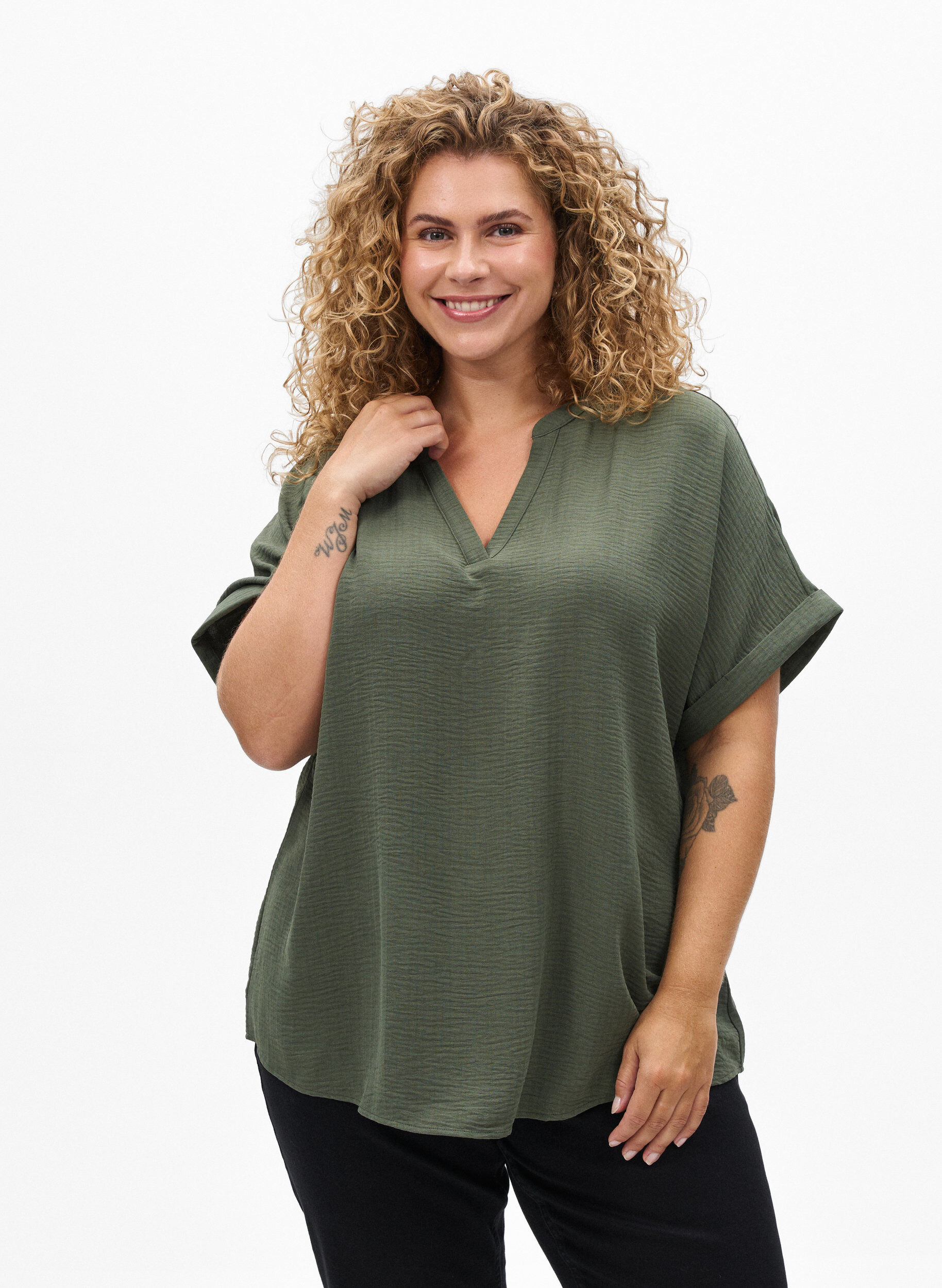 ZizziLuchtige blouse met korte mouwen, Groen, Model image number 0