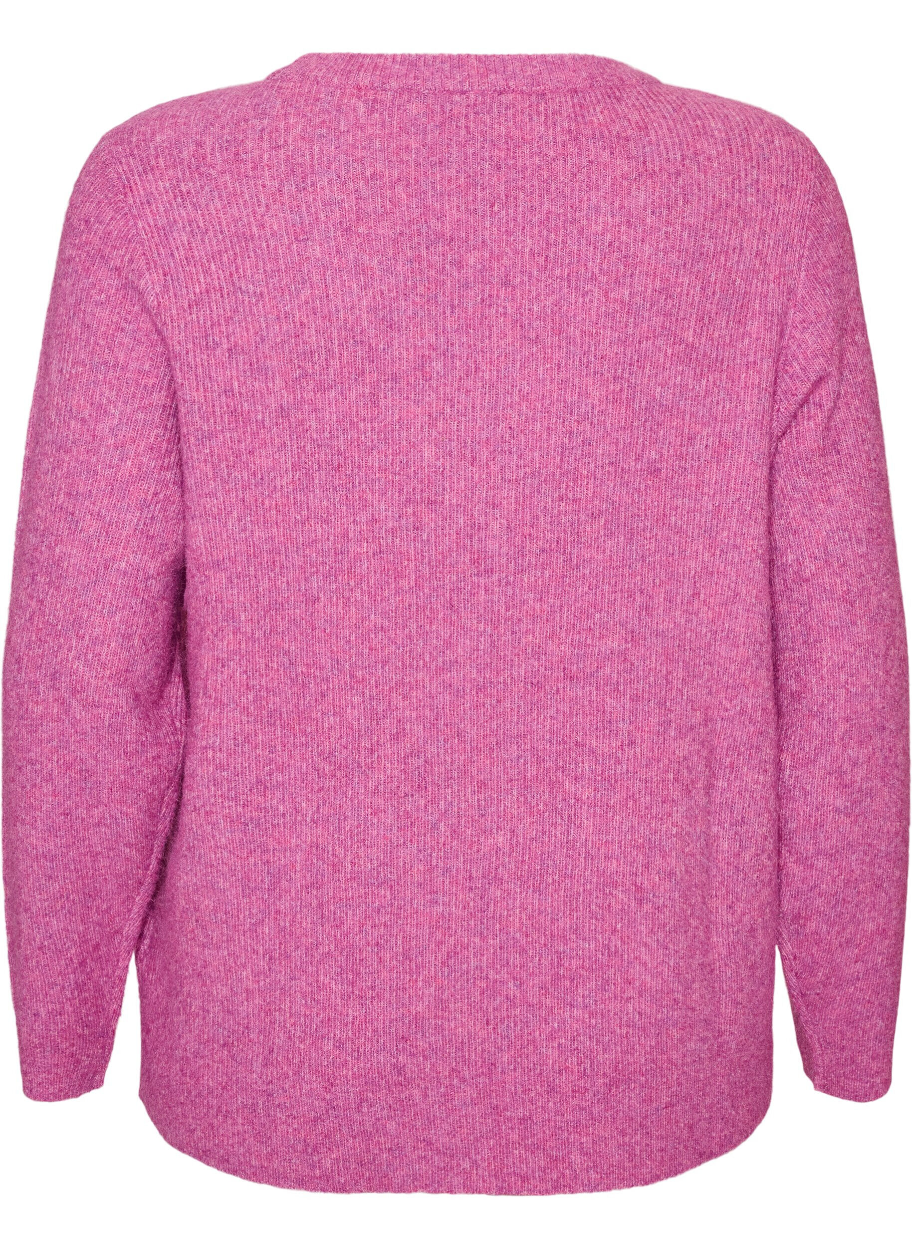 ZizziGem&ecirc;leerde gebreide blouse met ronde hals, Paars, Packshot image number 1