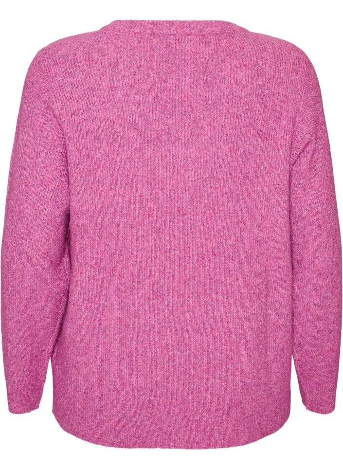 Gem&ecirc;leerde gebreide blouse met ronde hals, Paars, Packshot image number 1