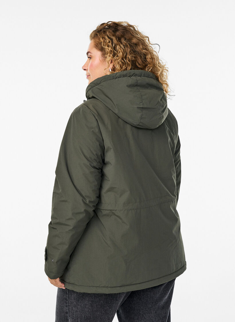 Lichtgewicht gewatteerde parka met teddy gevoerde capuchon, Groen, Model image number 2