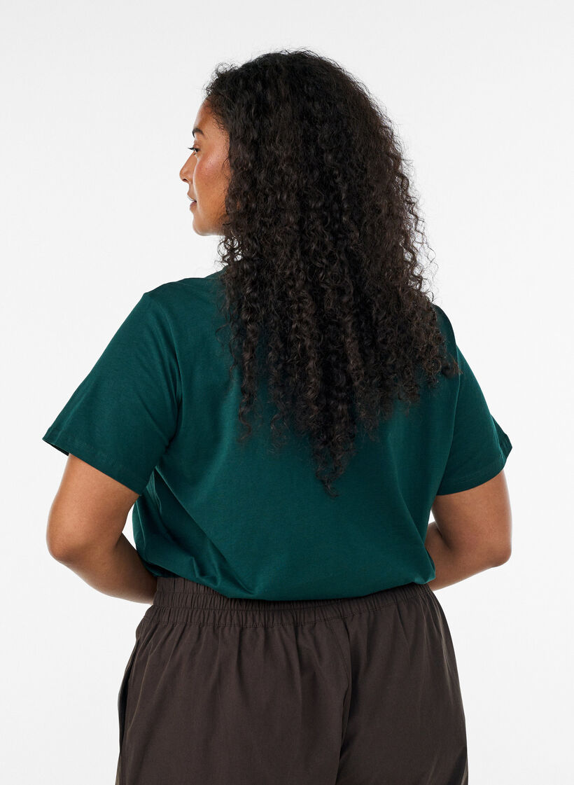 Basic katoenen T-shirt met ronde hals, Groen, Model image number 2