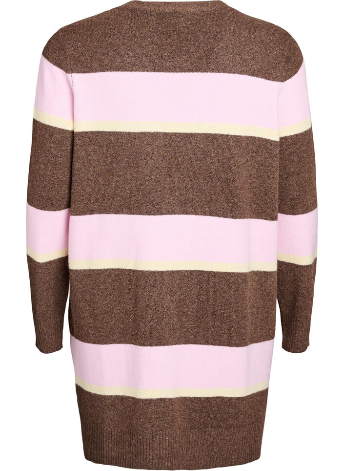 Lang gebreid vest met brede strepen, Bruin, Packshot image number 1