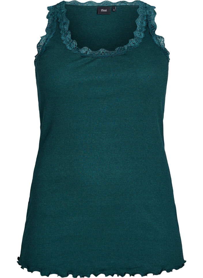 Top met kanten rand, Groen, Packshot image number 0