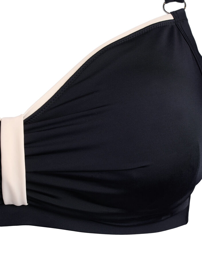Bikinitop met ruches en contrastdetails, Black, Packshot