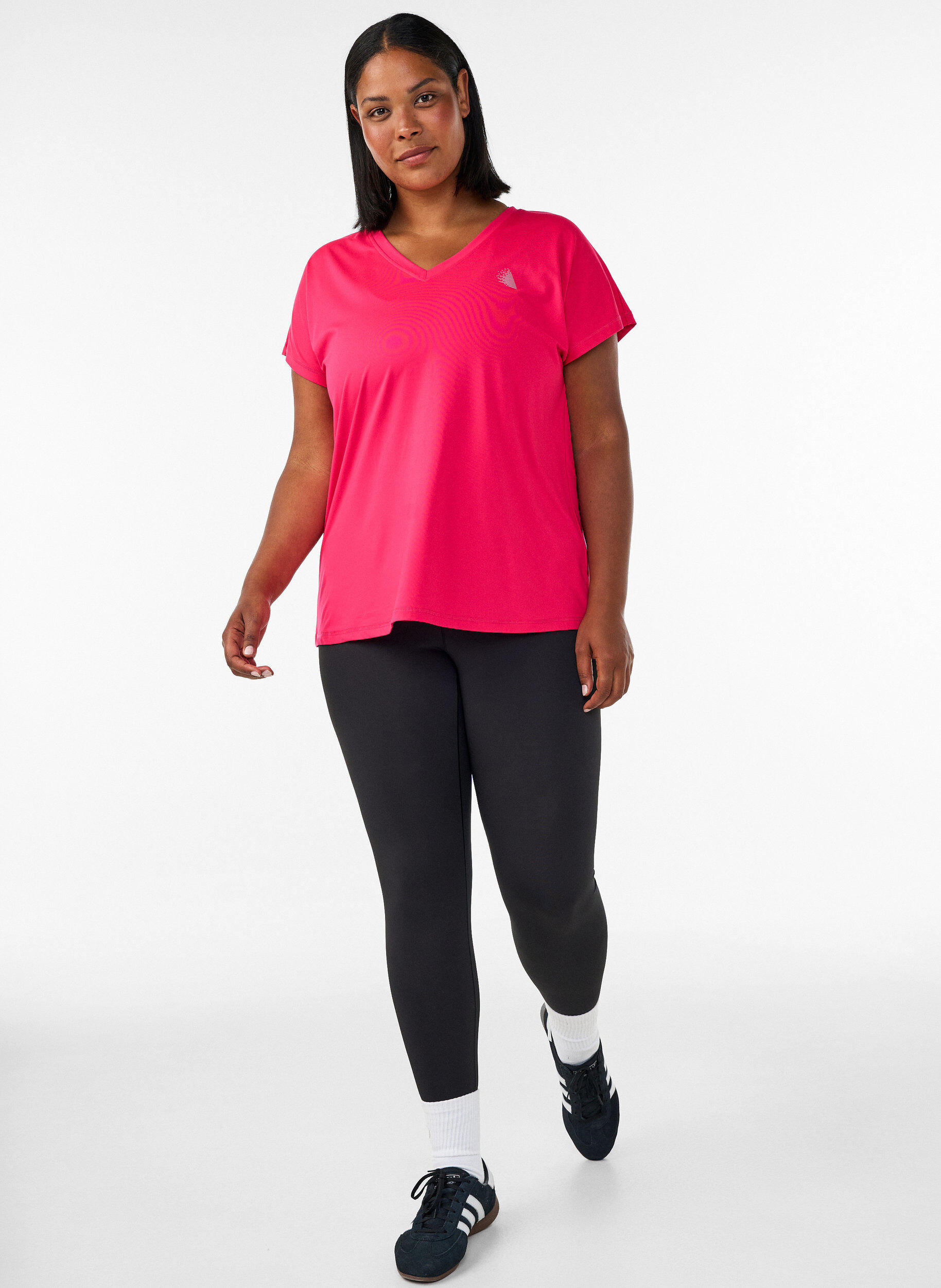 ZizziLosvallend trainings-T-shirt met V-hals, Roze, Model image number 1