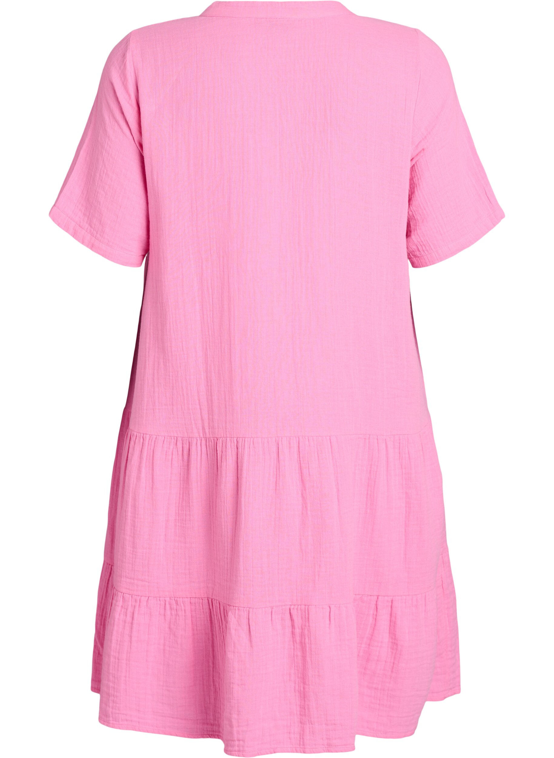Zizzi Robe courte &eacute;vas&eacute;e en mousseline de coton, Rose, Packshot image number 1