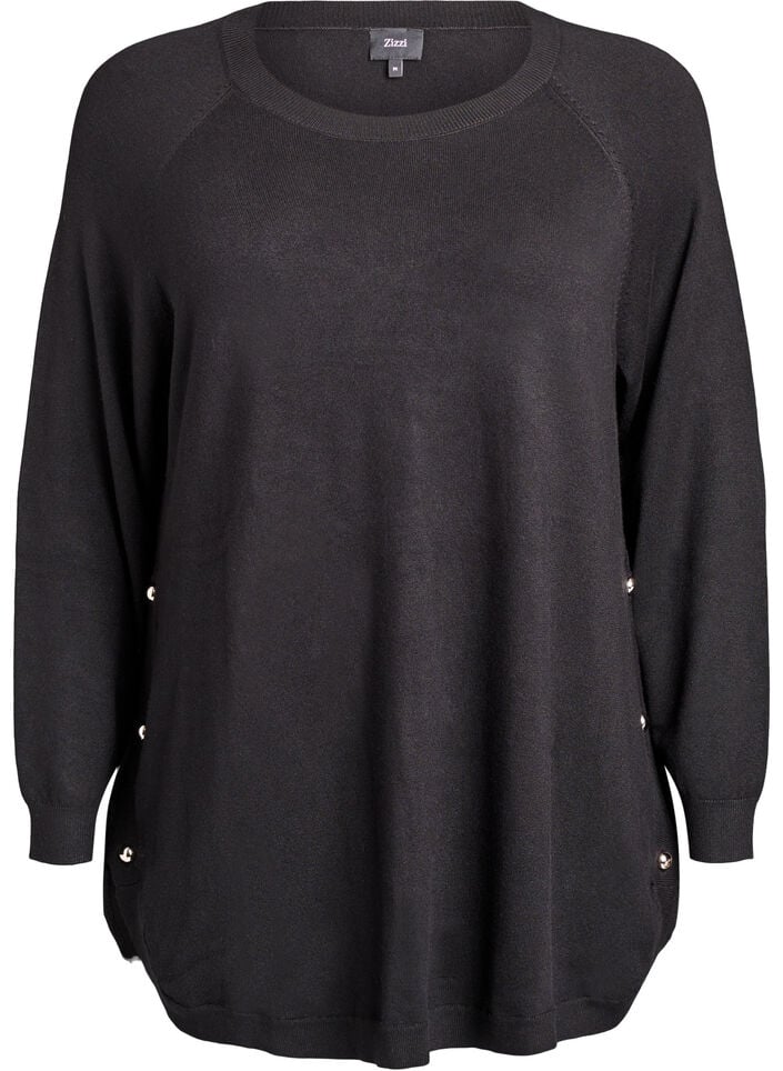 Gebreide blouse met knopen aan de zijkant, Zwart, Packshot image number 0