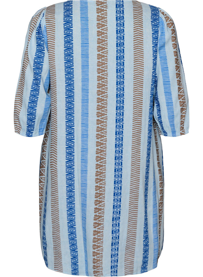 Korte jurk in linnen en viscose met 3/4 mouwen, Blauw, Packshot image number 1
