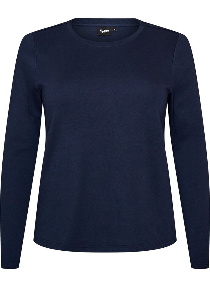 Basic T-shirt met ronde hals en lange mouwen, Blauw, Packshot image number 0