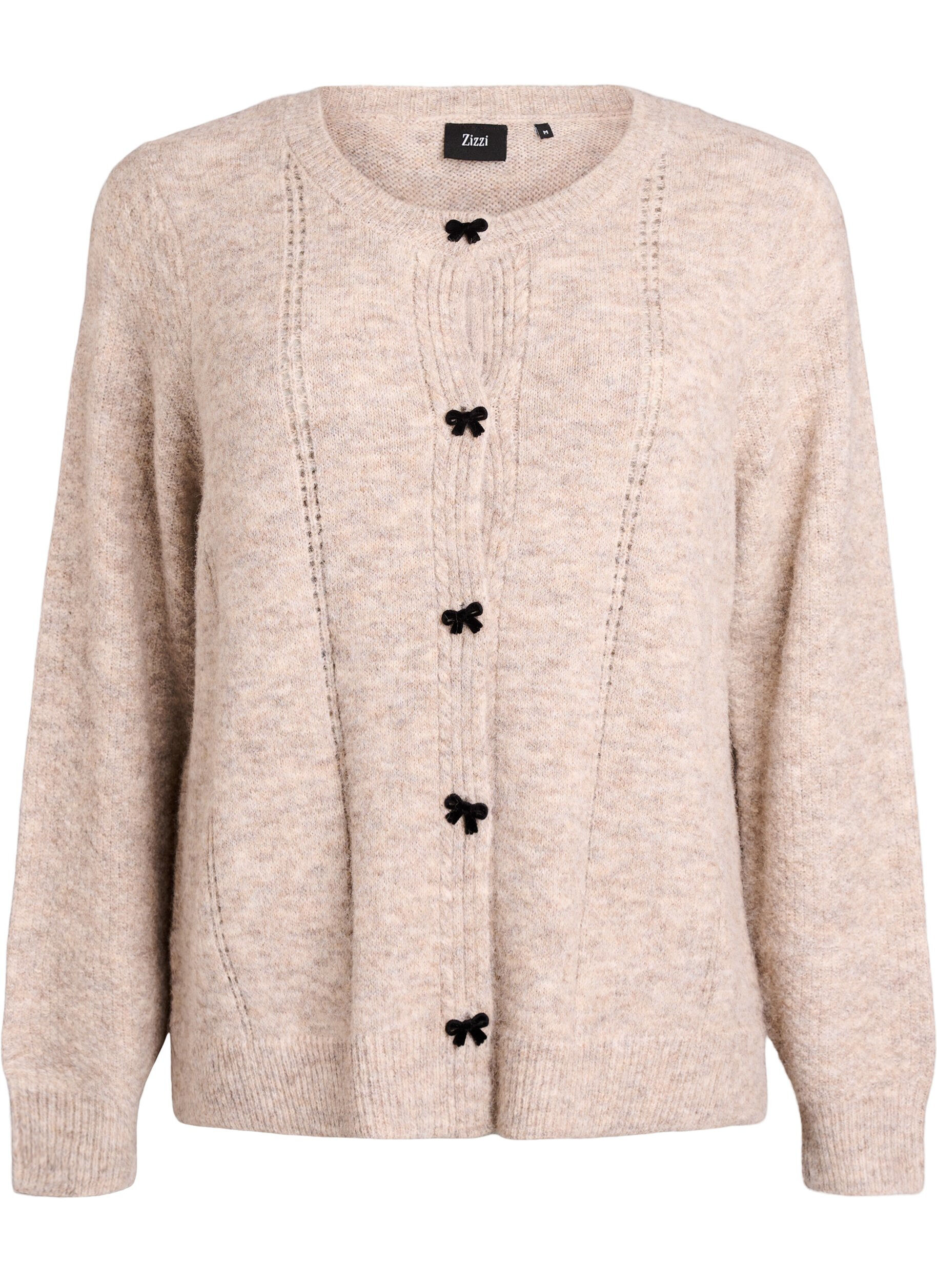 Cardigan met strikknopen en opengewerkt patroon