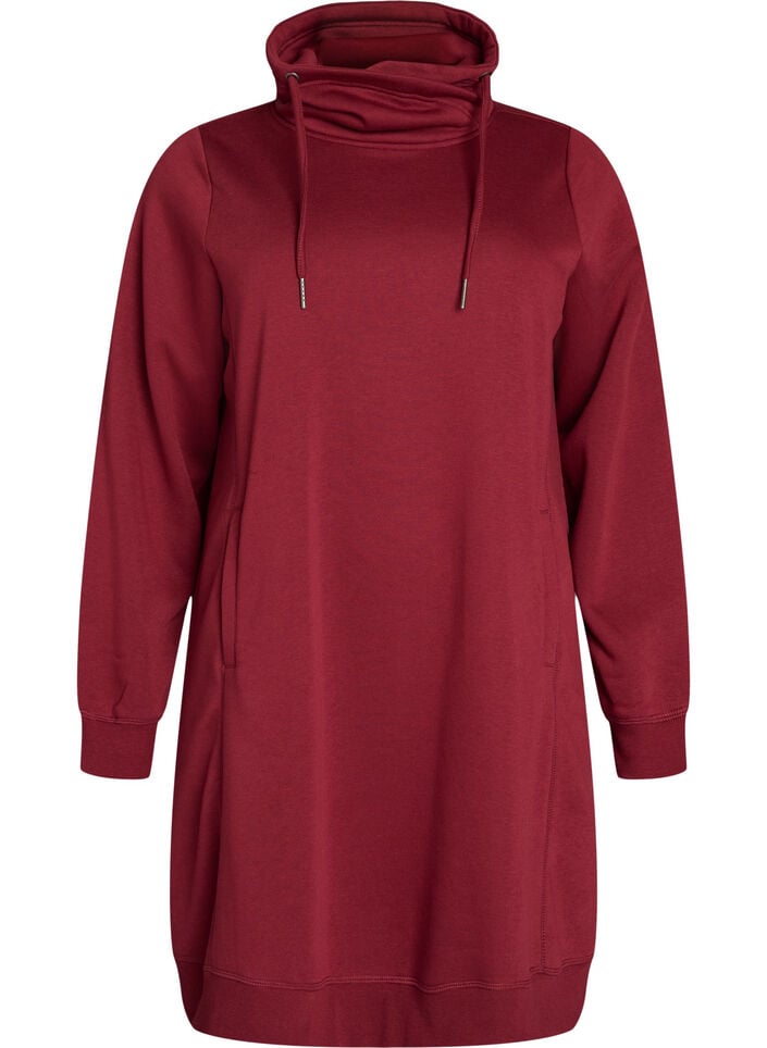 Kort sweatshirt jurk met hoge kraag en zakken, Rood, Packshot image number 0