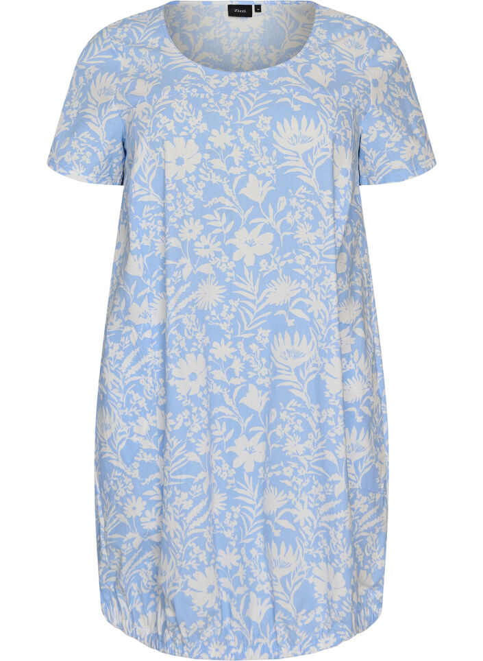Katoenen jurk met korte mouwen en print, Vanille, Packshot image number 0