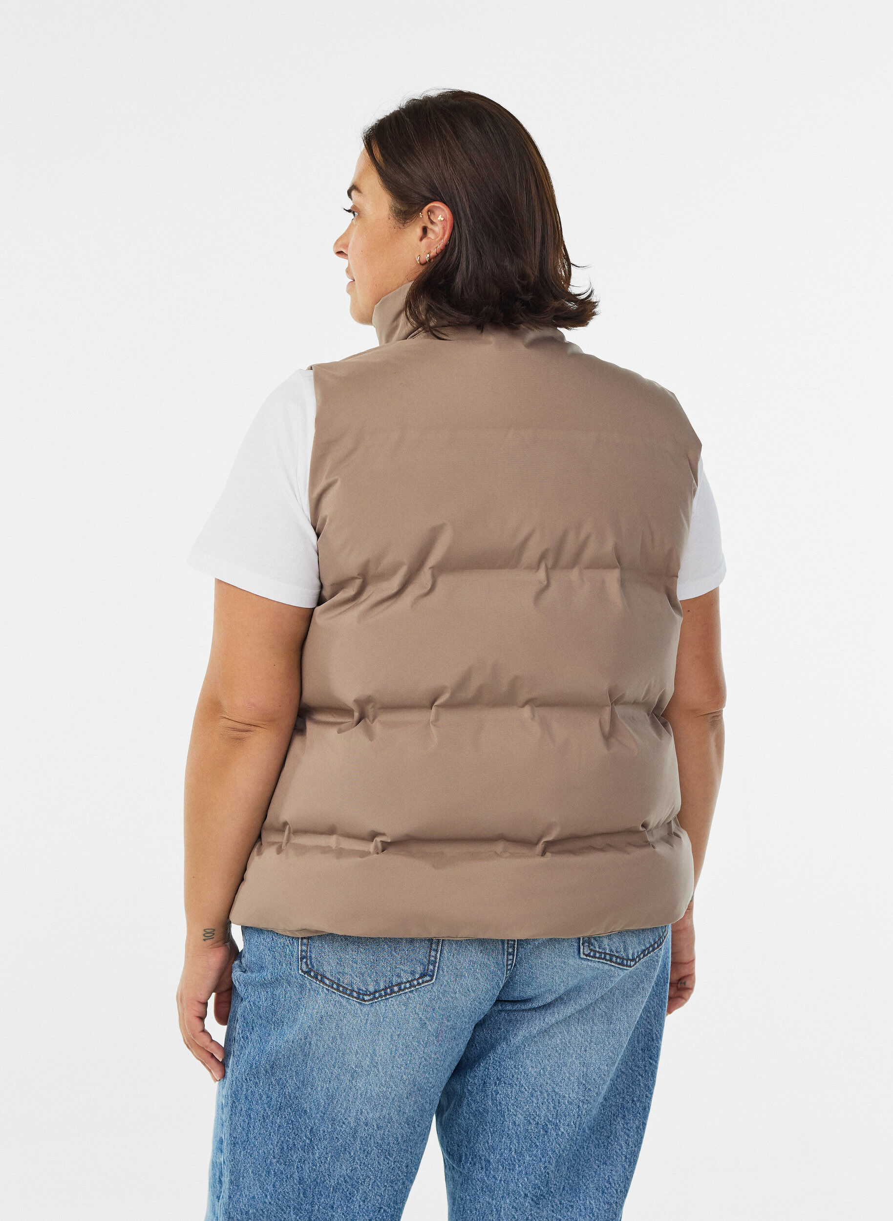 ZizziKorte puffer bodywarmer met hoge kraag, Bruin, Model image number 2