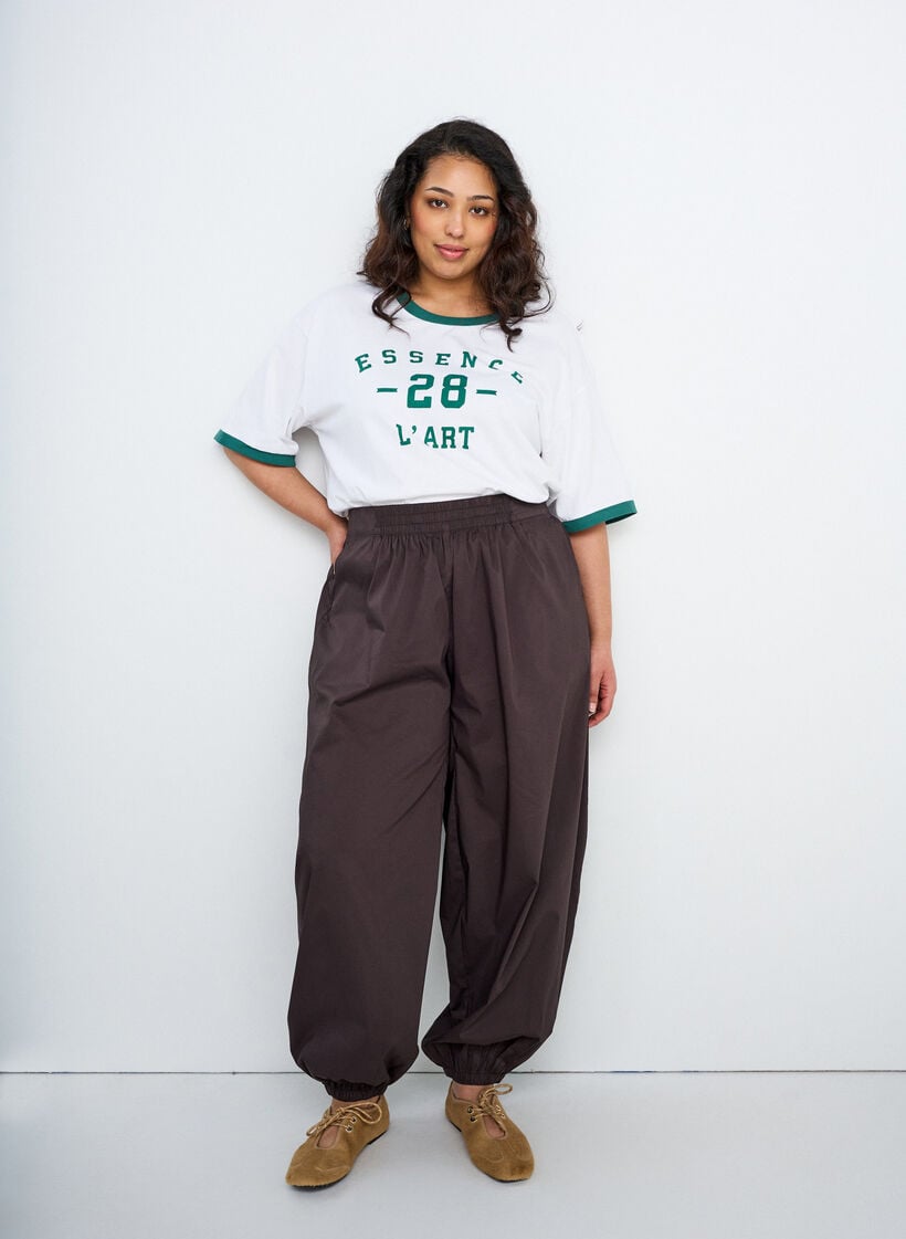 T-shirt en coton avec imprim&eacute; texte et coupe boxy, Blanc, Image image number 0