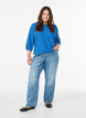 Blouse met textuur en 3/4 mouwen, Blauw, Model image number 1