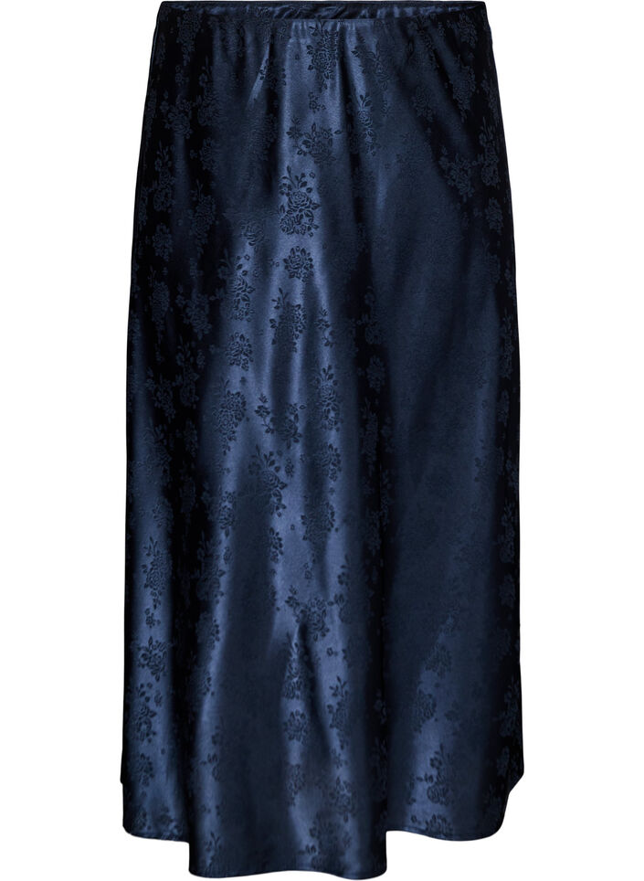 Satijnen rok met een tonale bloemenprint, Blauw, Packshot image number 0
