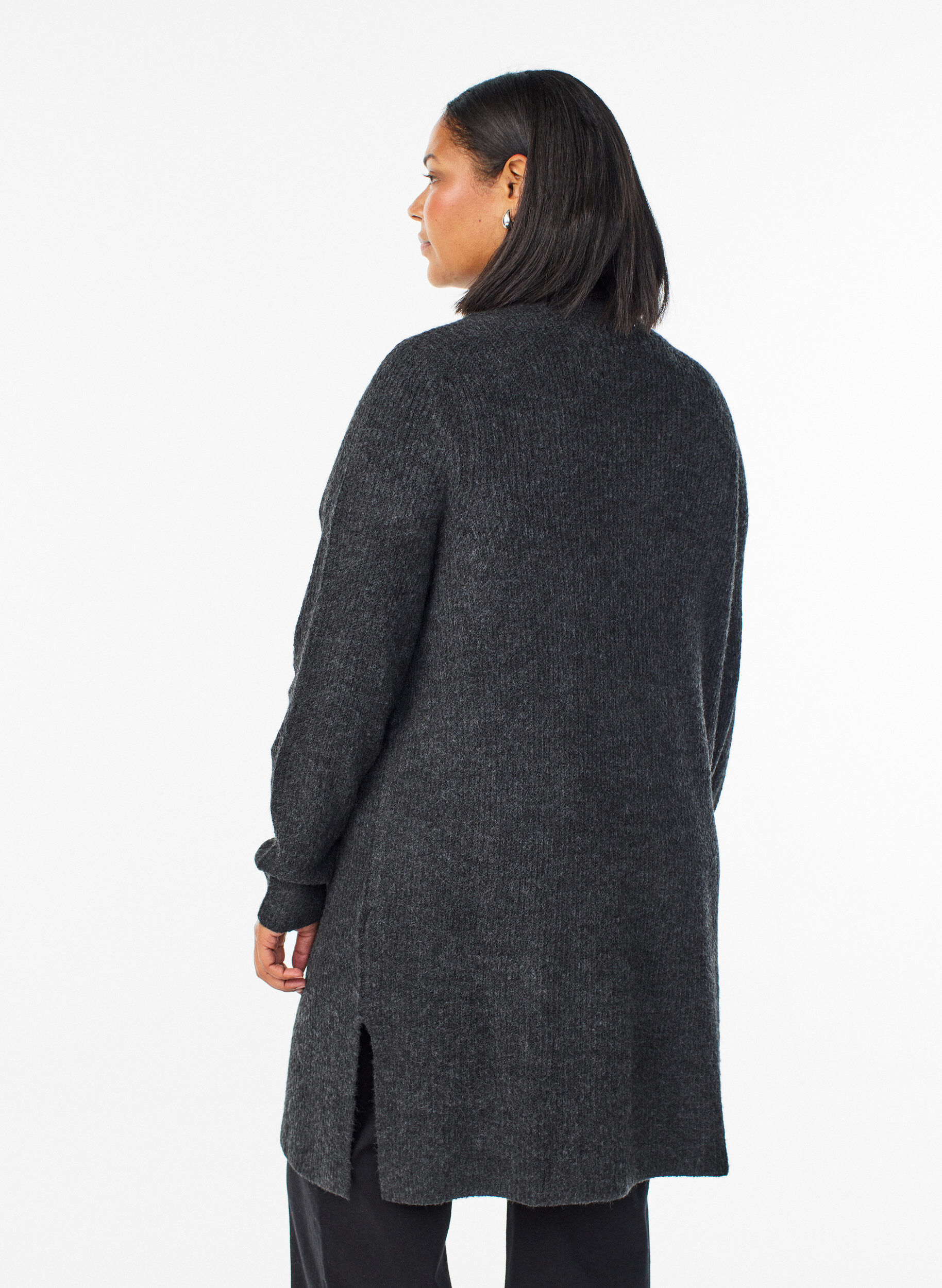 Zizzi Cardigan long c&ocirc;tel&eacute; sans fermeture, Gris anthracite, Model image number 2