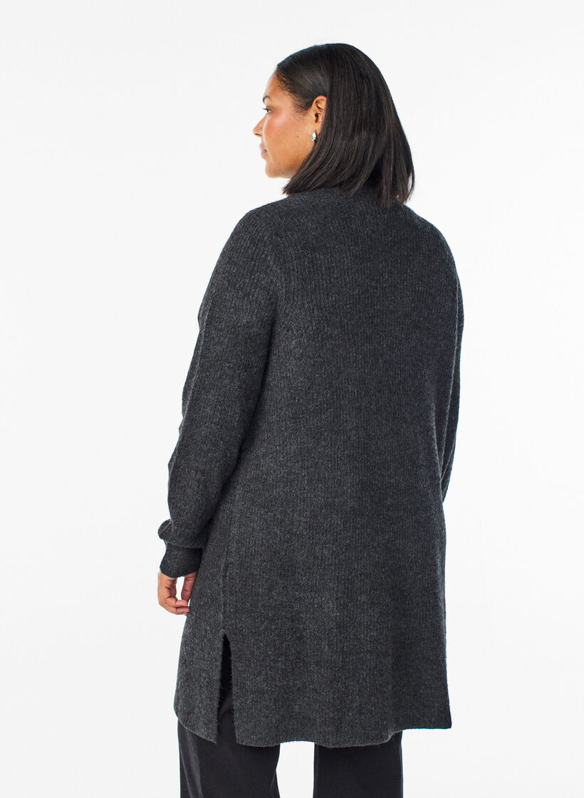 Cardigan long c&ocirc;tel&eacute; sans fermeture, Gris anthracite, Model image number 2