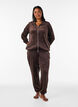 Zachte velours cardigan met rits en hoge kraag, Bruin, Model image number 1