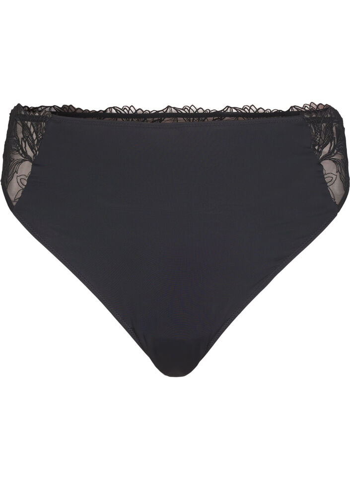 String en microfibre avec dentelle, Noir, Packshot image number 0