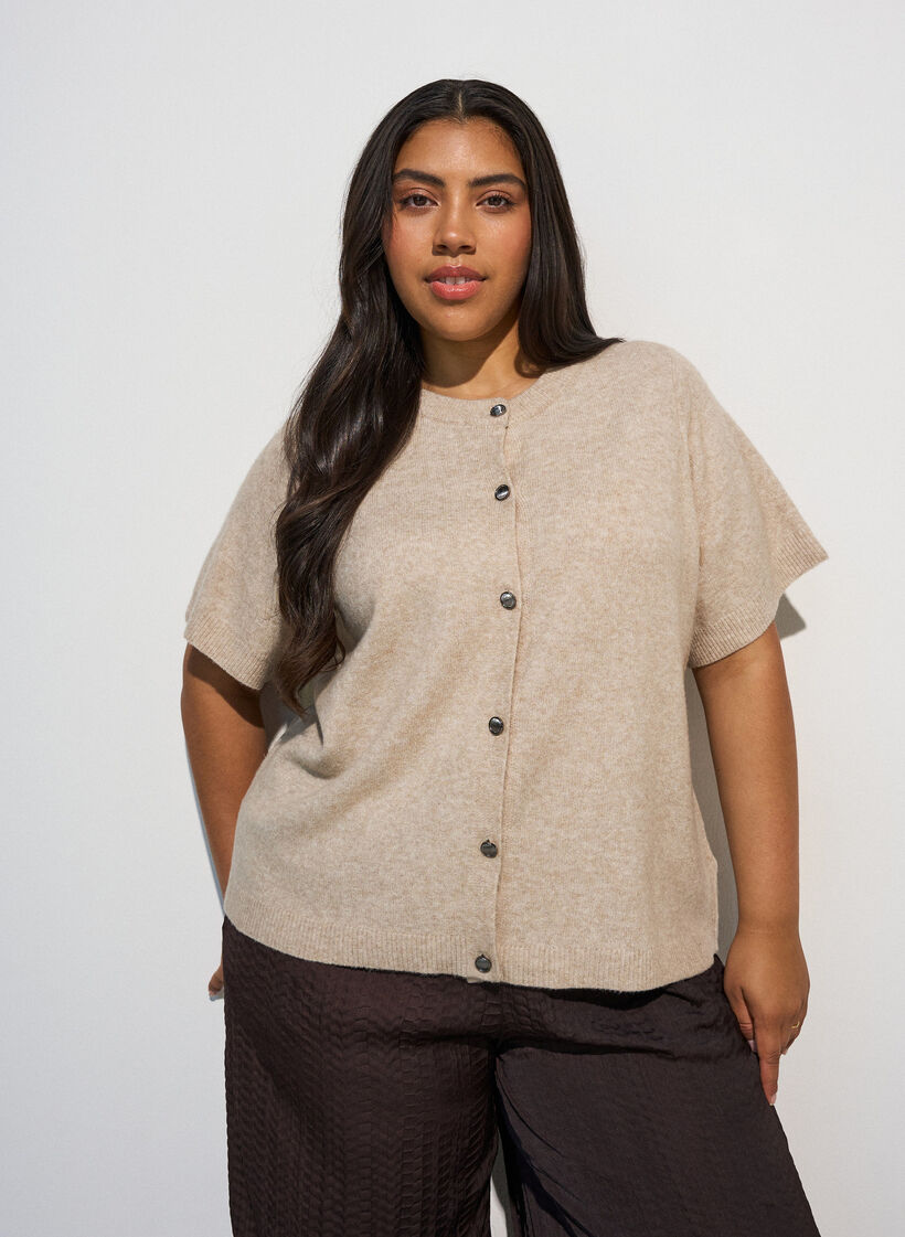 Gebreid vest met korte mouwen, Beige, Model image number 0