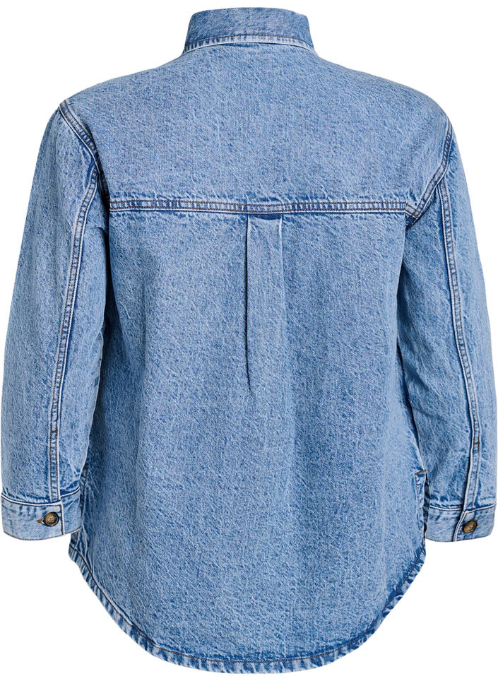 Denimshirt met halve sluiting en borstzakken, Blauw, Packshot image number 1