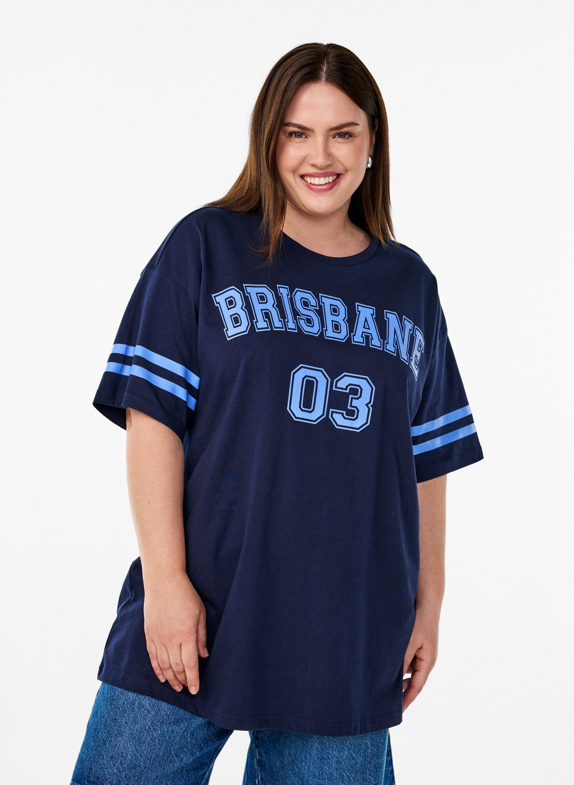 Sportief oversized college T-shirt, Blauw, Model
