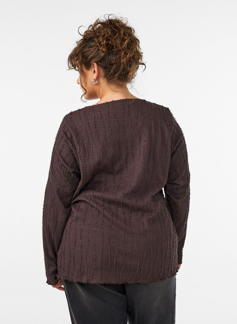 Jersey blouse met een golvende textuur, Bruin, Model image number 2